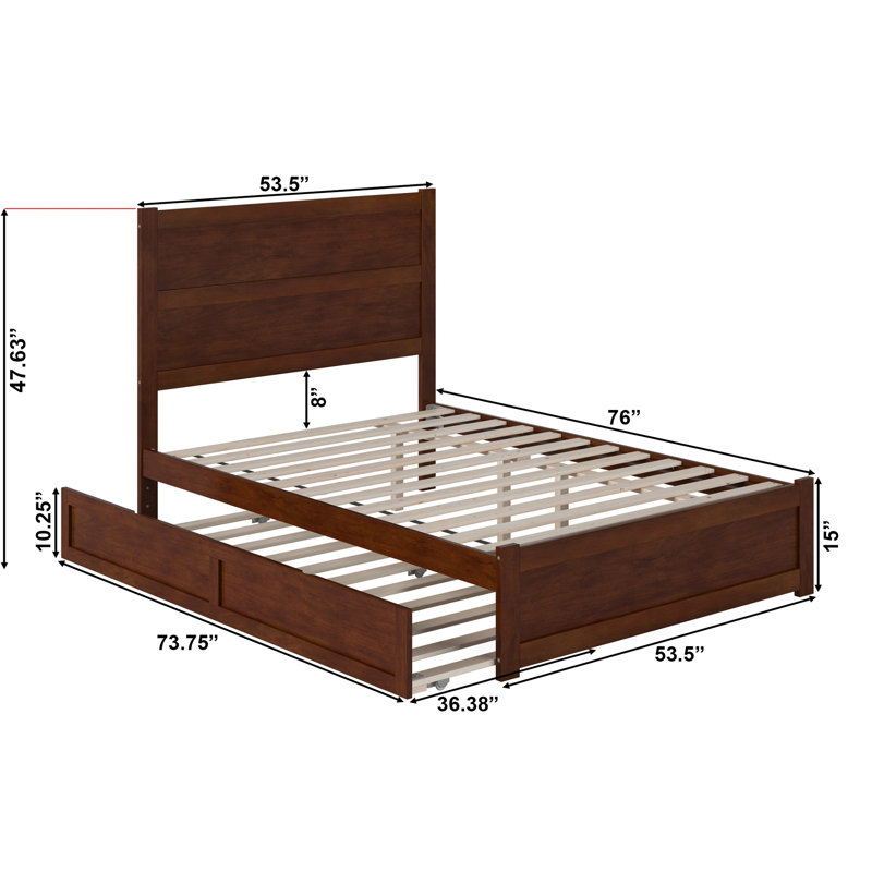 Ivor Solid Wood Trundle Bed, Walnut, Full