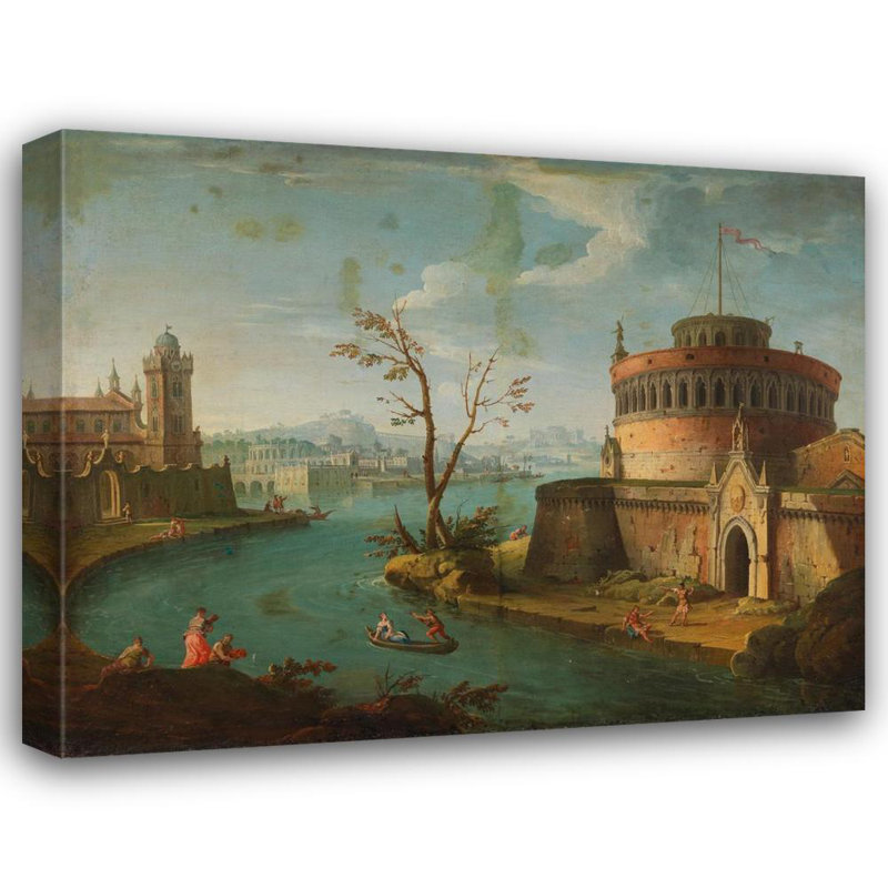 «An Italianate Capriccio River Landscape» par Antonio Joli, reproduction d'art sur toile tendue avec châssis