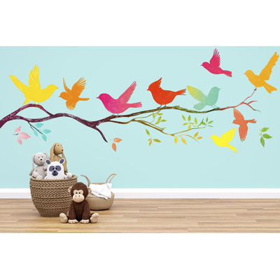 Adhésif décoratif oiseaux volants, chambre d'enfant colorée, branche d'arbre, amovible, décoration murale pour enfants, 078 g