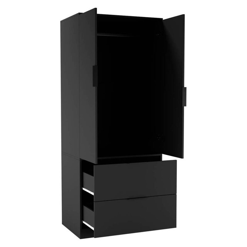 Sibby 2 Door Solid Wood Wardrobe, Black