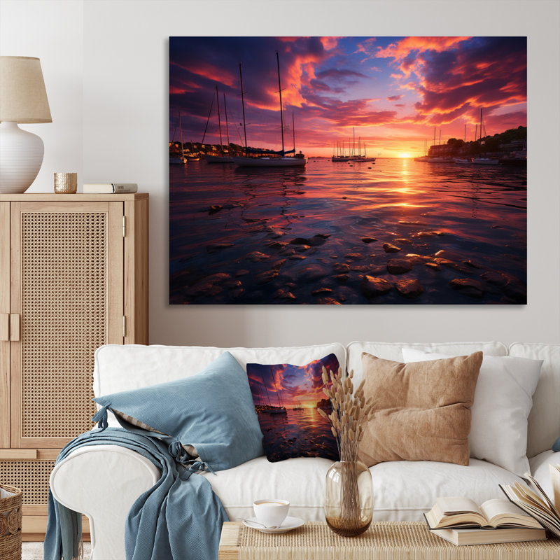 Huya, Allemagne, coucher de soleil, port II - impression, H 16 po x l 32 po x P 1 po, Toile tendue