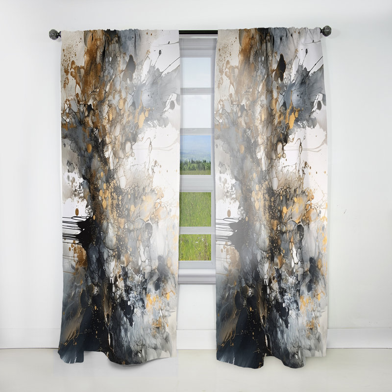 Grey Gold Delicate Abstract Brushstrokes V - Marble Curtain - Velvet Room Darkening - 1 panel, 52" W x 95" L