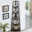  Bibliothèque d'angle à 5 niveaux avec structure en métal et tablettes en bois, bibliothèque de 72 po de hauteur, support pour plante pour chambre à coucher, salon, bureau-973298659