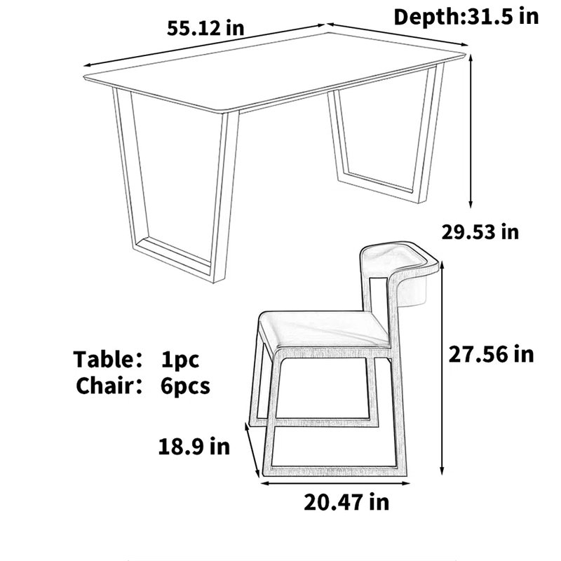 Rectangular modern style rock plate dining table, 29.53"H x 55.12"L x 31.5"W
