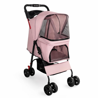 Poussette pliable pour petits chiens et chats de moins de 13 kg. Poussette à 4 roues avec plateau multifonctionnel, laisses de sécurité, panier de rangement et filet respirant.