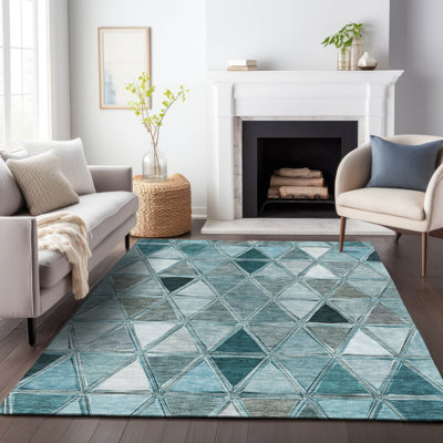 Tapis bleu sarcelle lavable à la machine Premium Prisco