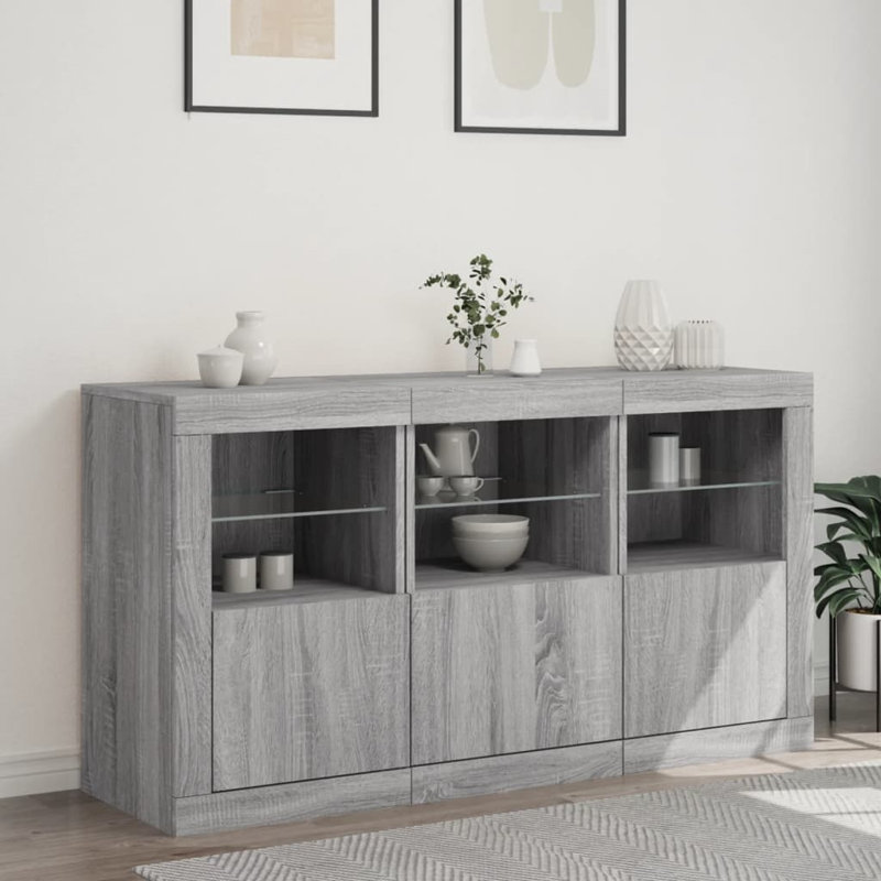 Azarriah 123 cm W Glass Sideboard, Grey Sonoma