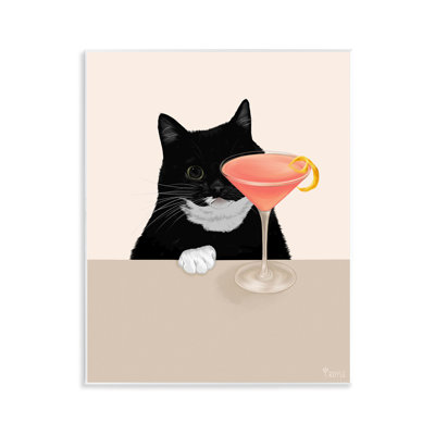 Chat et rose cocktail, art mural par Tara Royle