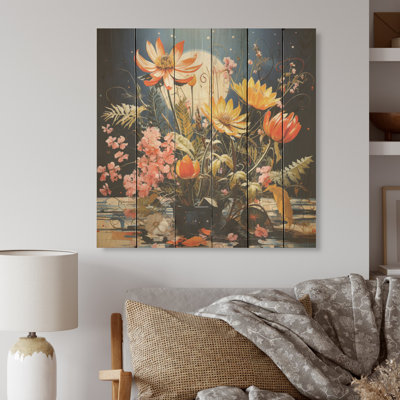 Wild Plants Burst With Fierce Harmony I - Art sur bois de pin naturel