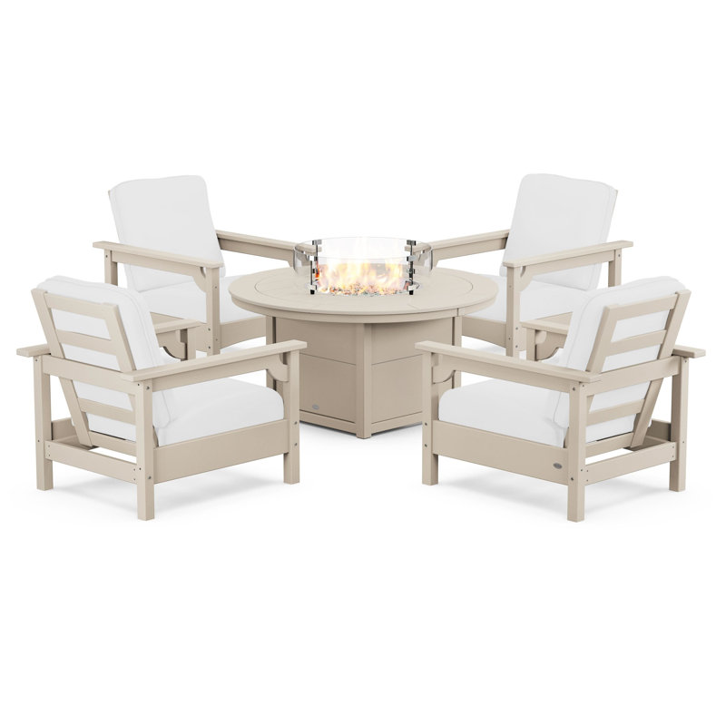 Club 5-Piece Conversation Set with Fire Pit Table, Sand, Natural