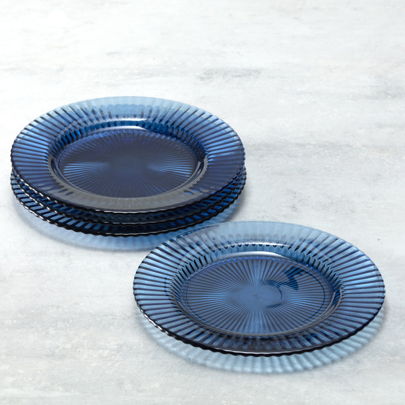Fortessa Archie Glass, 10.6 Inch Dinner Plate (Set of 4), Pink, Cornflower Blue