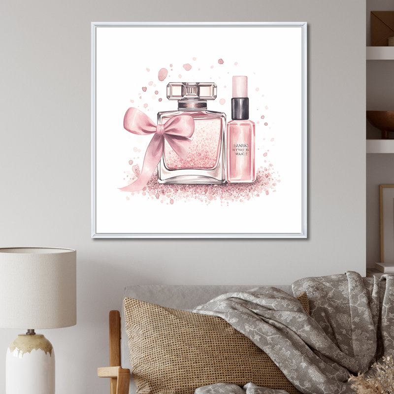 Illustration de maquillage élégant sur toile rose, H 36 po x l 36 po x P 1,5 po, Cadre naturel flottant