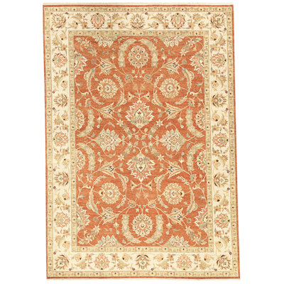 High-Quality Hand-Knotted Rust And Ivory Area Rug