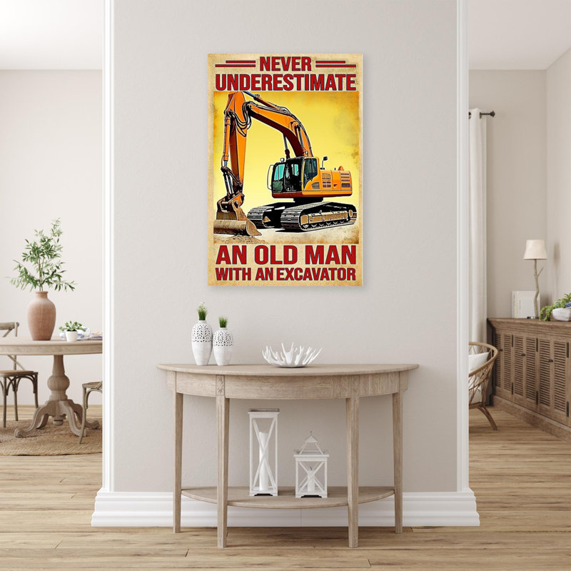 An Old Man with Excavator - 1 pièce, impression d'art graphique rectangulaire sur toile tendue, H 14 po x l 11 po x P 1,25 po