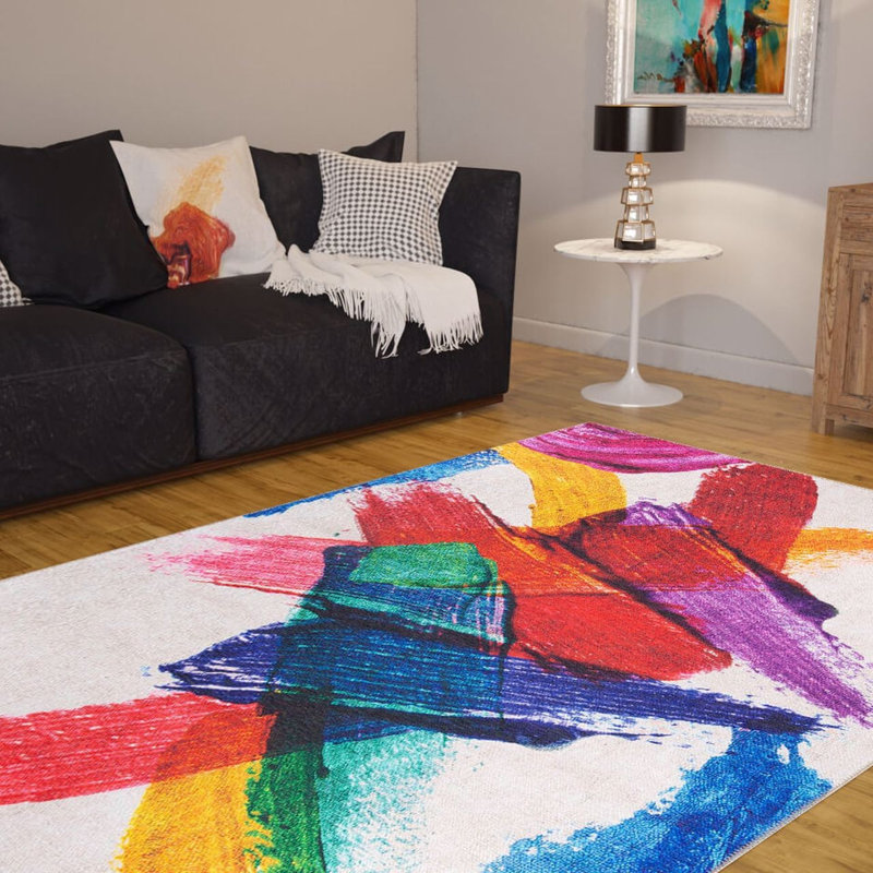 Luxurious Machine Washable Area Rug, 4.9 x 7.5 Feet, 100% Polyester, 1850 g/m², Pile Height: 0.2 inches | Eco-Friendly Recycled Poly Cotton Backing | Perfect for Living Room & Bedroom, Soft and Durable Design
