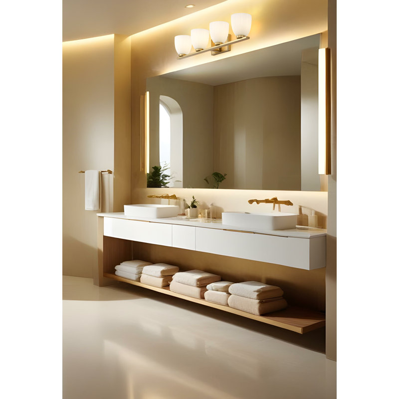 Mateo Modern Vanity, Gold, 6.5" H x 32" W x 6.5" D, 4 Lights