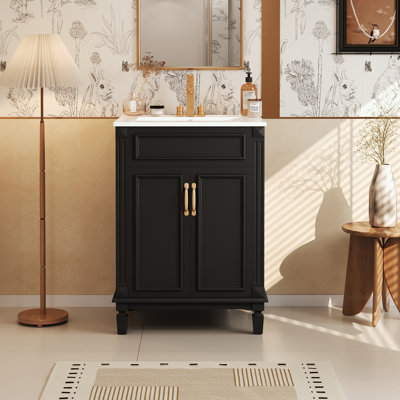 Bathroom Vanity with Top Sink, 2 Soft-Closing Doors and Adjustable Shelf