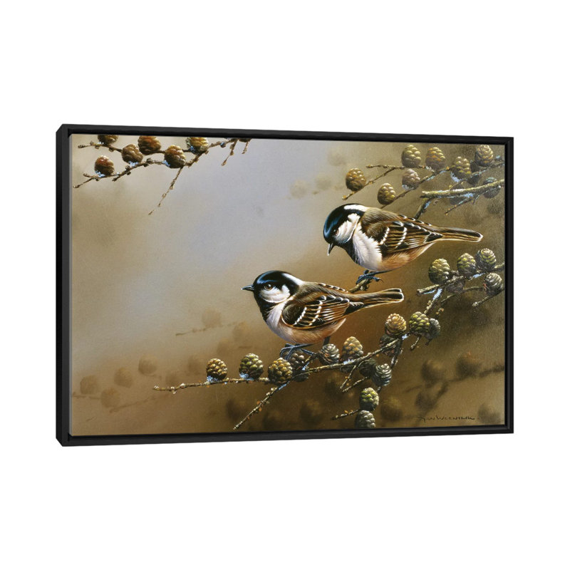 Deux oiseaux sur une branche par Jan Weenink, reproduction sur toile tendue sur châssis, H 18 po x l 26 po x P 1,5 po