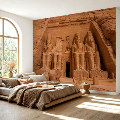 Papier peint adhésif peler et coller, statues des temples égyptiens anciens, grès sculpté, adhésif amovible, papier contact mural pour salon, chambre à coucher H 69 po x l 96 po