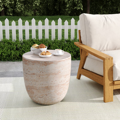 Outdoor/Indoor Lightweight Concrete Side Table,Travertine Finish