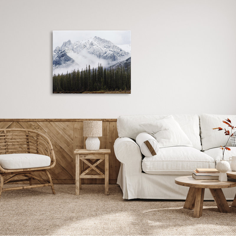 Snowy Mountain Top Tall Fir Trees, Plaque de bois, H 30 po x l 40 po