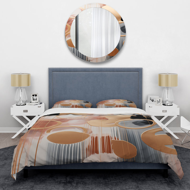 Ensemble de housse de couette or et blanc Abstract Shapes Harmony I - Abstract Shapes, Housse de couette pour très grand lit