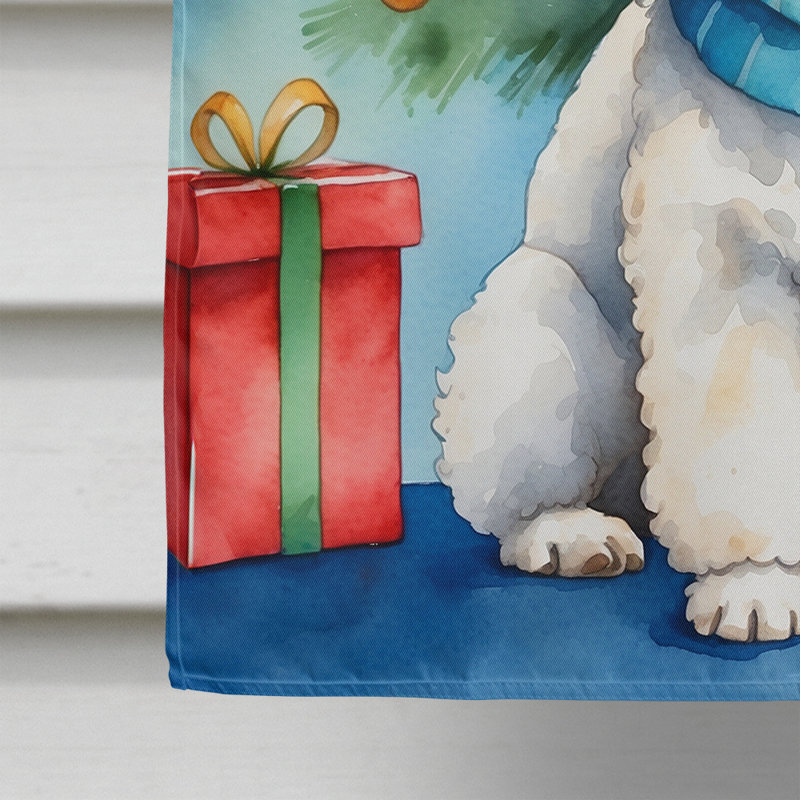 Drapeau de Noël maison de renne, Caniche jouet blanc
