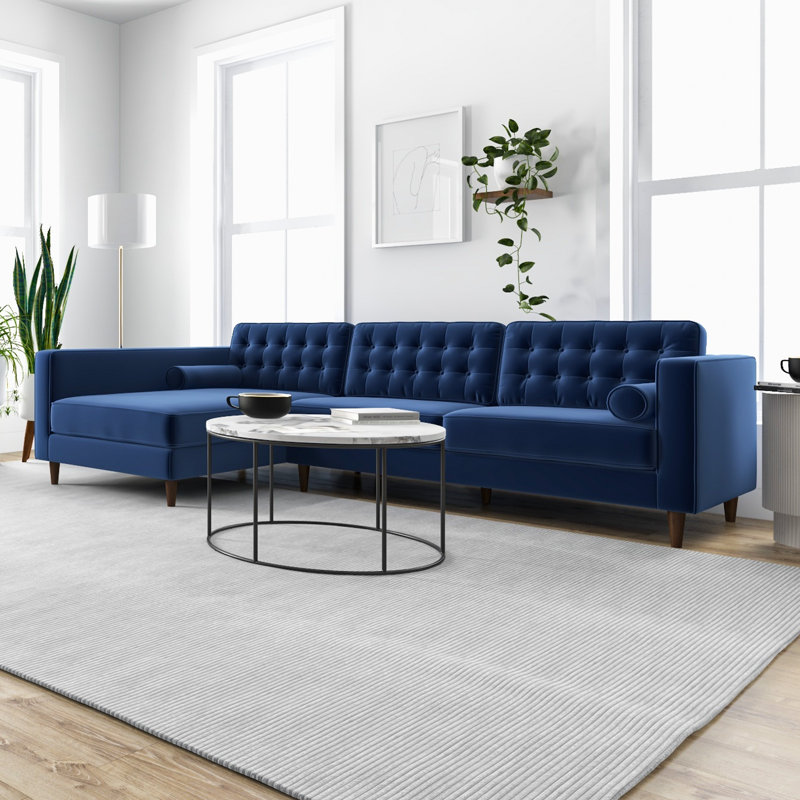 Canapé et chaise longue en velours de 102 po Fossen, Bleu, Face à la gauche