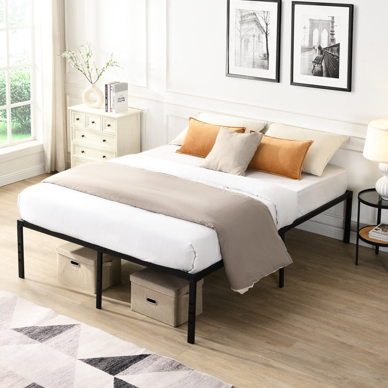 King Size Heavy Duty Metal Bed Frame In Black - Quick & Simple Assembly, No Squeak Or Shaking, Supports 1000 Pounds, Even Mattress Support, Under Space For Storage, Leg Holes Quiet Setup, Noise Pound