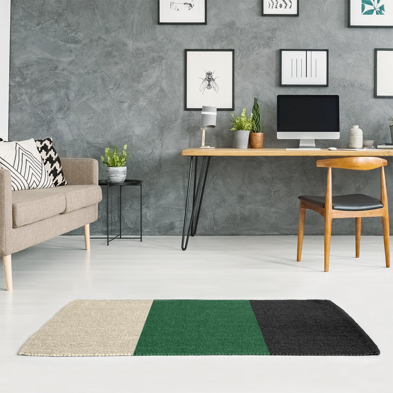 Tapis crème/vert/noir rayé, Rectangle 7 pi x 5 pi