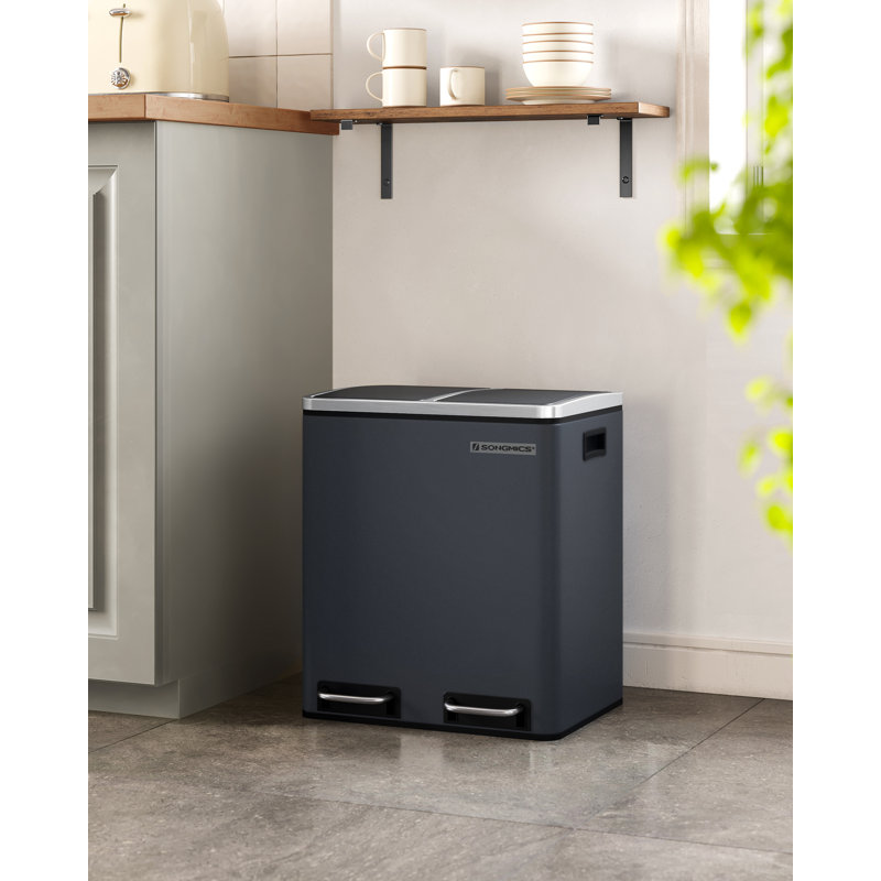 Steel Step On Multi-Compartment Rubbish & Recycling Bin, Dark Grey, 30L