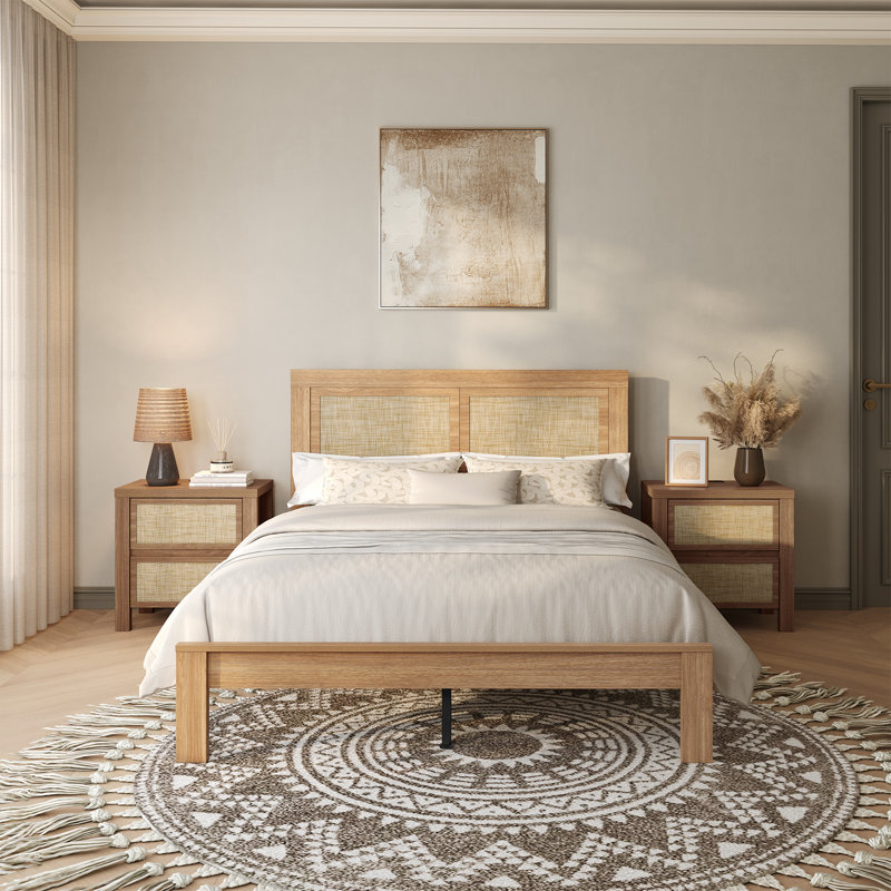 Ensemble de chambre à coucher 3 pièces Retro Minimalisme, Grand lit, Marron foncé