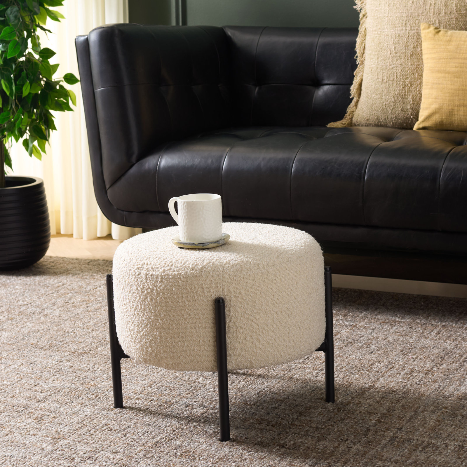 Leyton 17" Ottoman, Cream Boucle
