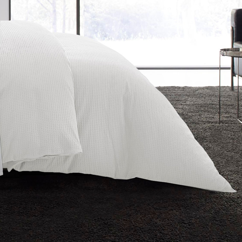 Vera Wang Waffle Pique Cotton Duvet Cover Set, Queen Duvet Cover + 2 Queen Shams, White