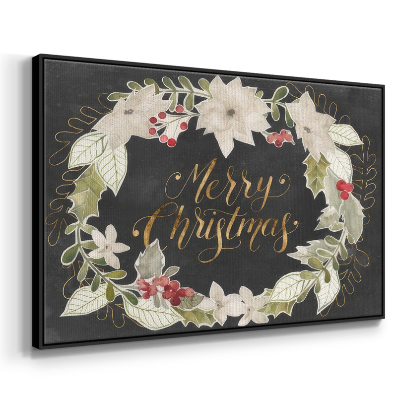 Gilded Christmas Collection A, reproduction d'art sur toile, Cadre noir, H 17 po x l 25 po x P 1,5 po