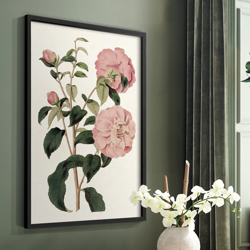 «Pink Floral Mix IV», reproduction encadrée - bois massif, Noir, H 10 po x l 8 po