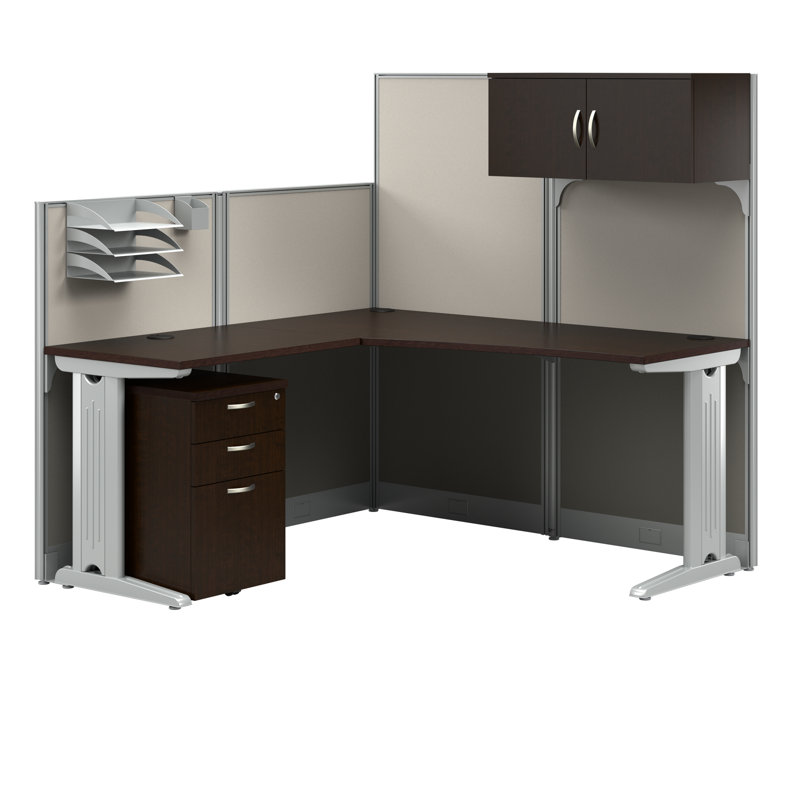 Bureau en poste de travail en L, Cerise mocha