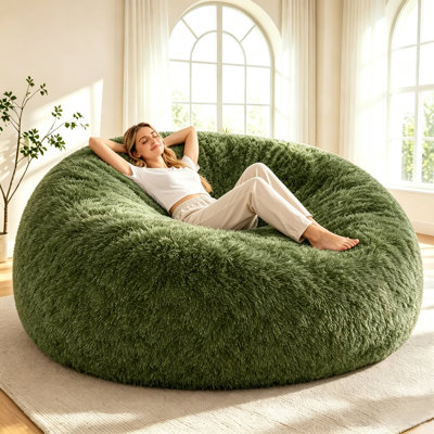 6Ft Giant Bean Bag Sofa Chair,Large bean bag Lounger with Soft Faux Fur Cover,Compressed Packing