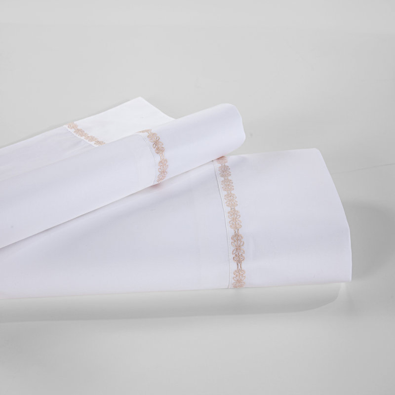 Laurel Sheet 350 Thread Count Embroidered Border Classic Chic Sheet Set, Blush