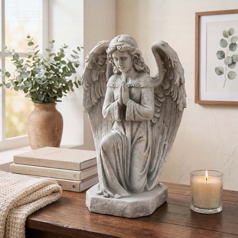 Statue ange en oxyde de magnésium résistant aux intempéries pour un décor extérieur et intérieur, détail exquis et design durable