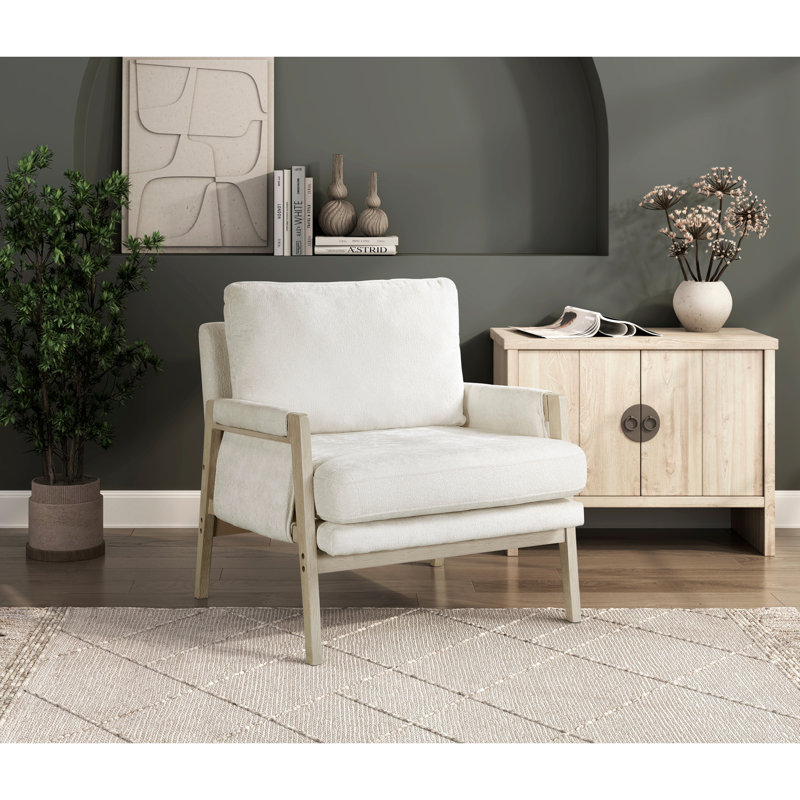 Fauteuil en chenille avec accoudoirs et 4 pieds, Chenille crème