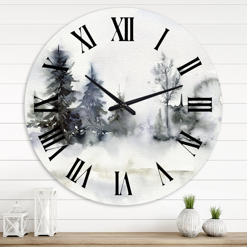 Horloge murale de Noël paysage de forêt minimaliste et neige - Lake House, Grand
