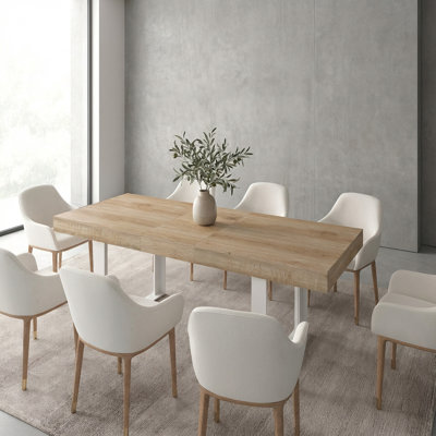 Modern Farmhouse Extendable Wooden Dining Table, Expandable from 6 to 8 to 10 Seats, Large Long Rectangular Kitchen and Dining Room Table