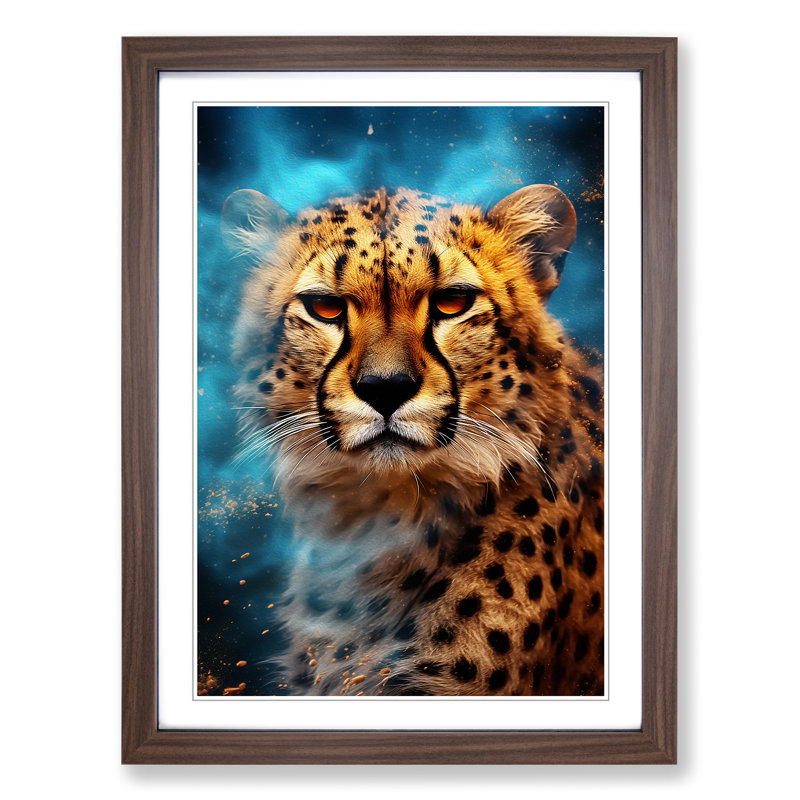 Cheetah Digital Art - Framed Print, 64cm H x 46cm W x 2cm D, Walnut