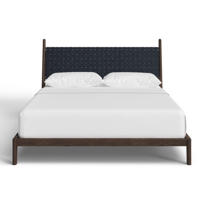 Kacy Genuine Leather Teak Bed