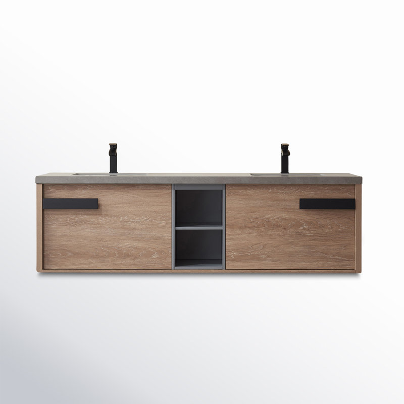 Breckan 72'' Double Bathroom Vanity with Solid Surface Top
