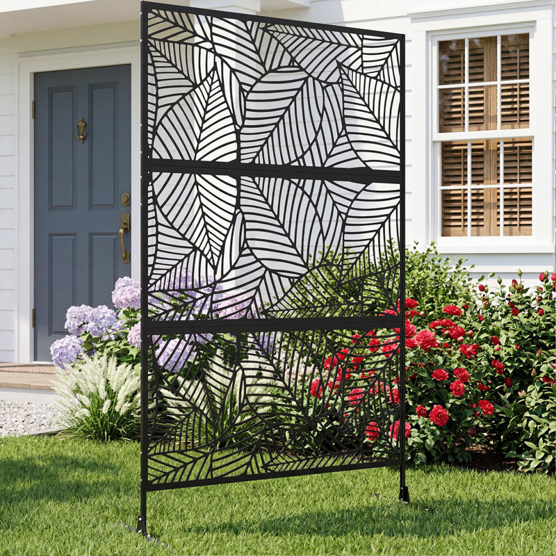 Weather-Resistant Privacy Screen - 122 × 178cm Heavy Duty Galvanized Steel Decorative Divider for Home & Garden - Freestanding Metal Panel for Patio, Garden, or Pool - Matte Black