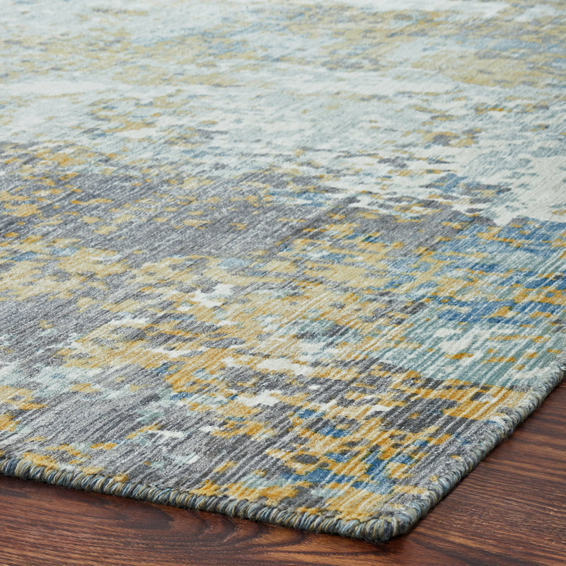 Abstract Area Rug in Yellow, Rectangle 5'6" x 8'6"