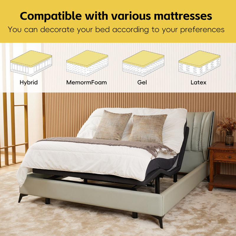 Ergonomic Black Steel Queen Adjustable Bed Frame with Massage and USB Ports