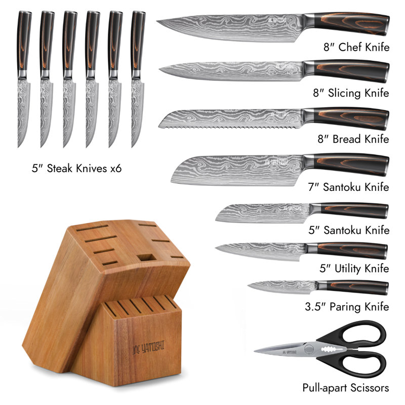Ensemble de 15 couteaux de cuisine professionnels, 15 pièces